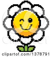 Poster, Art Print Of Winking Daisy Flower Character In 8 Bit Style
