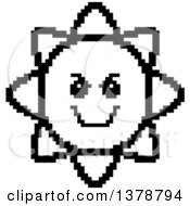 Poster, Art Print Of Black And White Grinning Evil Sun Character In 8 Bit Style