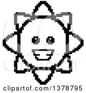 Poster, Art Print Of Black And White Happy Sun Character In 8 Bit Style