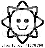 Poster, Art Print Of Black And White Happy Sun Character In 8 Bit Style