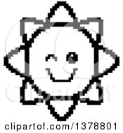 Poster, Art Print Of Black And White Winking Sun Character In 8 Bit Style