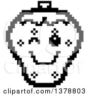 Clipart Of A Black And White Winking Strawberry Character In 8 Bit Style Royalty Free Vector Illustration