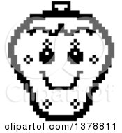 Clipart Of A Black And White Happy Strawberry Character In 8 Bit Style Royalty Free Vector Illustration