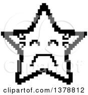 Clipart Of A Black And White Crying Star Character In 8 Bit Style Royalty Free Vector Illustration