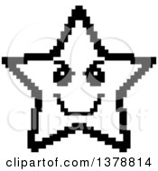 Poster, Art Print Of Black And White Grinning Evil Star Character In 8 Bit Style