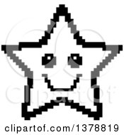 Clipart Of A Black And White Happy Star Character In 8 Bit Style Royalty Free Vector Illustration