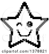 Clipart Of A Black And White Winking Star Character In 8 Bit Style Royalty Free Vector Illustration