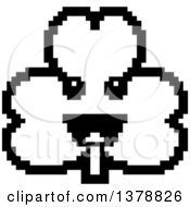 Clipart Of A Black And White Happy Clover Shamrock Character In 8 Bit Style Royalty Free Vector Illustration