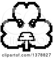 Clipart Of A Black And White Mad Clover Shamrock Character In 8 Bit Style Royalty Free Vector Illustration