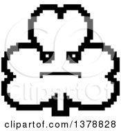 Clipart Of A Black And White Serious Clover Shamrock Character In 8 Bit Style Royalty Free Vector Illustration