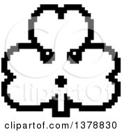 Clipart Of A Black And White Surprised Clover Shamrock Character In 8 Bit Style Royalty Free Vector Illustration
