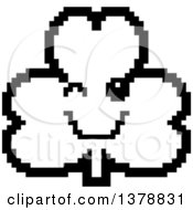 Clipart Of A Black And White Winking Clover Shamrock Character In 8 Bit Style Royalty Free Vector Illustration