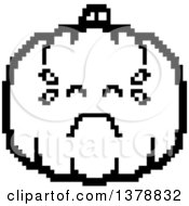 Clipart Of A Black And White Crying Pumpkin Character In 8 Bit Style Royalty Free Vector Illustration