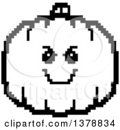 Poster, Art Print Of Black And White Grinning Evil Pumpkin Character In 8 Bit Style