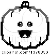 Clipart Of A Black And White Happy Pumpkin Character In 8 Bit Style Royalty Free Vector Illustration