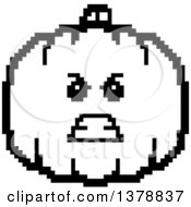 Clipart Of A Black And White Mad Pumpkin Character In 8 Bit Style Royalty Free Vector Illustration