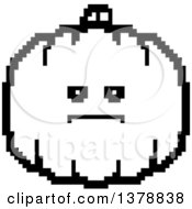 Clipart Of A Black And White Serious Pumpkin Character In 8 Bit Style Royalty Free Vector Illustration