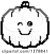 Clipart Of A Black And White Winking Pumpkin Character In 8 Bit Style Royalty Free Vector Illustration