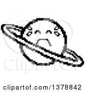 Clipart Of A Black And White Crying Planet Character In 8 Bit Style Royalty Free Vector Illustration