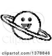 Poster, Art Print Of Black And White Happy Planet Character In 8 Bit Style