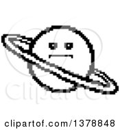 Clipart Of A Black And White Serious Planet Character In 8 Bit Style Royalty Free Vector Illustration