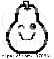 Poster, Art Print Of Black And White Winking Pear Character In 8 Bit Style