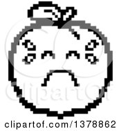 Clipart Of A Black And White Crying Peach Character In 8 Bit Style Royalty Free Vector Illustration