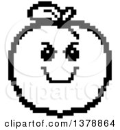 Clipart Of A Black And White Grinning Evil Peach Character In 8 Bit Style Royalty Free Vector Illustration
