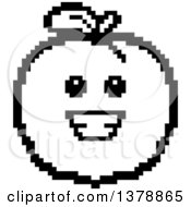 Poster, Art Print Of Black And White Happy Peach Character In 8 Bit Style