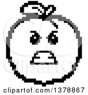 Clipart Of A Black And White Mad Peach Character In 8 Bit Style Royalty Free Vector Illustration
