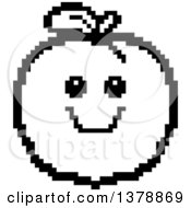 Clipart Of A Black And White Happy Peach Character In 8 Bit Style Royalty Free Vector Illustration