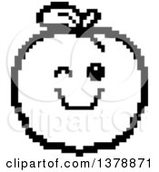 Clipart Of A Black And White Winking Peach Character In 8 Bit Style Royalty Free Vector Illustration
