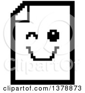 Poster, Art Print Of Black And White Winking Note Document Character In 8 Bit Style