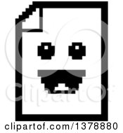 Clipart Of A Black And White Happy Note Document Character In 8 Bit Style Royalty Free Vector Illustration