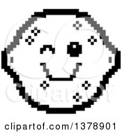 Clipart Of A Black And White Winking Lemon Character In 8 Bit Style Royalty Free Vector Illustration