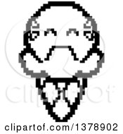 Clipart Of A Black And White Crying Waffle Ice Cream Cone Character In 8 Bit Style Royalty Free Vector Illustration by Cory Thoman