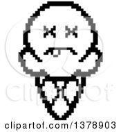 Poster, Art Print Of Black And White Dead Waffle Ice Cream Cone Character In 8 Bit Style