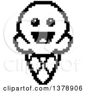 Poster, Art Print Of Black And White Happy Waffle Ice Cream Cone Character In 8 Bit Style