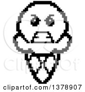 Poster, Art Print Of Black And White Mad Waffle Ice Cream Cone Character In 8 Bit Style