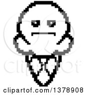 Clipart Of A Black And White Serious Waffle Ice Cream Cone Character In 8 Bit Style Royalty Free Vector Illustration