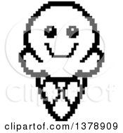 Clipart Of A Black And White Happy Waffle Ice Cream Cone Character In 8 Bit Style Royalty Free Vector Illustration by Cory Thoman