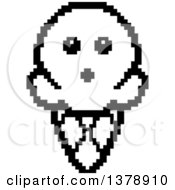Poster, Art Print Of Black And White Surprised Waffle Ice Cream Cone Character In 8 Bit Style