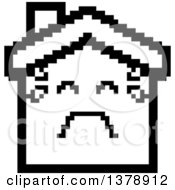 Poster, Art Print Of Black And White Crying House Character In 8 Bit Style