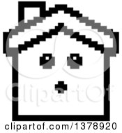 Poster, Art Print Of Black And White Surprised House Character In 8 Bit Style