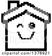 Poster, Art Print Of Black And White Winking House Character In 8 Bit Style