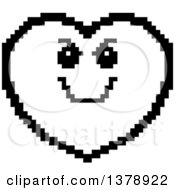 Poster, Art Print Of Black And White Grinning Evil Heart Character In 8 Bit Style