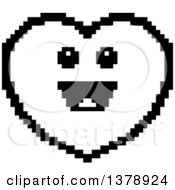 Poster, Art Print Of Black And White Happy Heart Character In 8 Bit Style