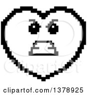 Clipart Of A Black And White Mad Heart Character In 8 Bit Style Royalty Free Vector Illustration