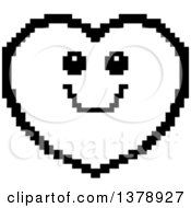 Poster, Art Print Of Black And White Happy Heart Character In 8 Bit Style