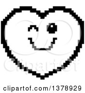 Clipart Of A Black And White Winking Heart Character In 8 Bit Style Royalty Free Vector Illustration